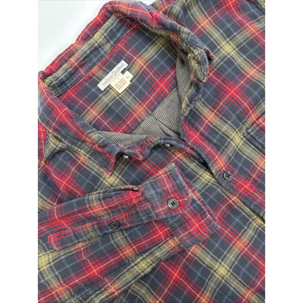 Carbon 2 Cobalt Flannel Long Sleeve Button Up Plaid Tartan Men's Size L